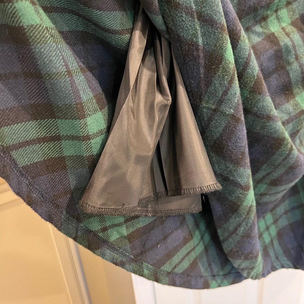 Green Navy Plaid Black Watch Midi Skirt XL Pockets Elastic Waist A-Line Fleece - Picture 11 of 12